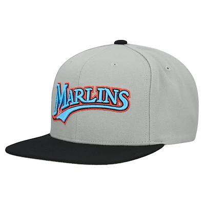 Casquette snapback basique Mitchell & Ness grise Florida Marlins Cooperstown Collection pour homme
