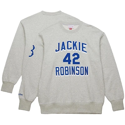 Sweat-shirt en polaire pour homme Mitchell & Ness Jackie Robinson, gris chiné, collection Legends des Brooklyn Dodgers, avec logo vintage, nom et numéro