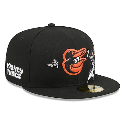 Men's New Era Black Baltimore Orioles Looney Tunes Bugs Bunny 59FIFTY Fitted Hat