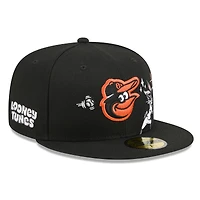 Men's New Era Black Baltimore Orioles Looney Tunes Bugs Bunny 59FIFTY Fitted Hat