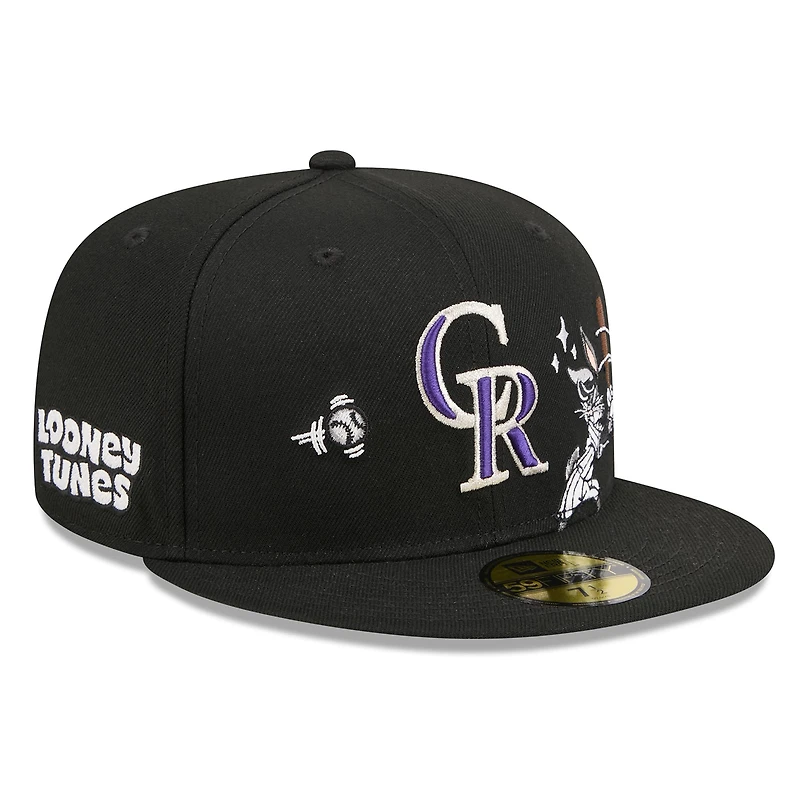Men's New Era Black Colorado Rockies Looney Tunes Bugs Bunny 59FIFTY Fitted Hat