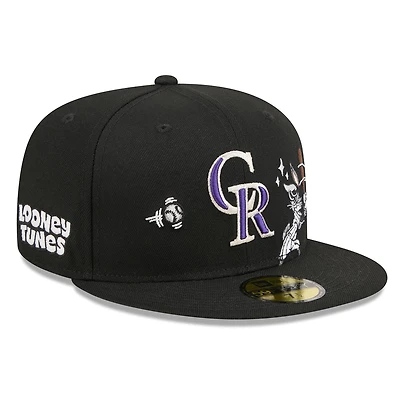 Men's New Era Black Colorado Rockies Looney Tunes Bugs Bunny 59FIFTY Fitted Hat