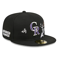 Men's New Era Black Colorado Rockies Looney Tunes Bugs Bunny 59FIFTY Fitted Hat