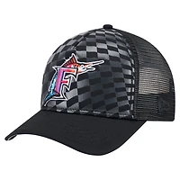 Casquette ajustable Cooperstown Collection 9FORTY A-Frame M-Crown Trucker de New Era pour homme, noire, avec dégradé de couleur, des Florida Marlins