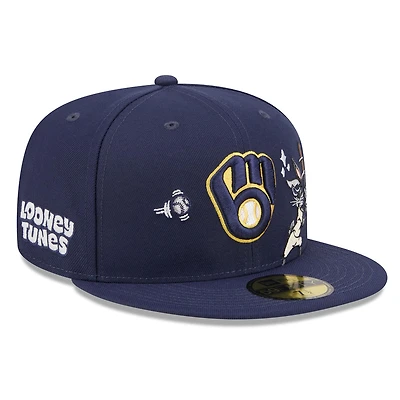 Men's New Era Navy Milwaukee Brewers Looney Tunes Bugs Bunny 59FIFTY Fitted Hat