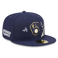 Men's New Era Navy Milwaukee Brewers Looney Tunes Bugs Bunny 59FIFTY Fitted Hat