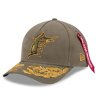 Casquette ajustable A-Frame 9FORTY olive des Florida Marlins pour homme New Era x Alpha Industries