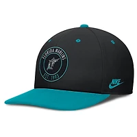 Casquette Nike noire/bleu sarcelle pour homme Florida Marlins Cooperstown Collection Pro Dri-FIT Snapback