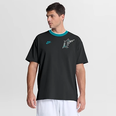 T-shirt Nike noir pour homme Florida Marlins Cooperstown Collection Ringer