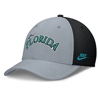 Casquette Nike Performance Flex grise/noire Florida Marlins Rise Swoosh pour homme