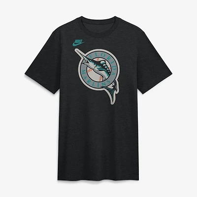 T-shirt Nike Heather Black pour homme, logo Cooperstown des Florida Marlins, mélange de trois matières