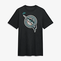 T-shirt Nike Heather Black pour homme, logo Cooperstown des Florida Marlins, mélange de trois matières