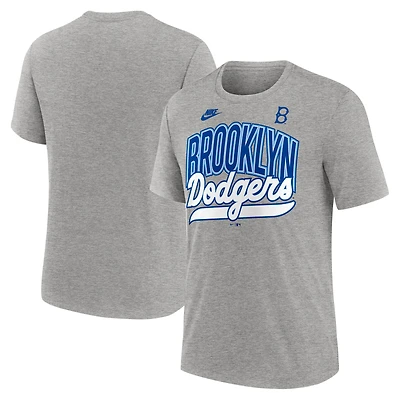 Men's Nike Heather Gray Brooklyn Dodgers Cooperstown Collection Retro Tri-Blend T-Shirt