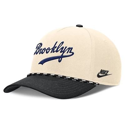 Casquette ajustable Nike Cooperstown Collection Rise pour homme, coloris naturel/noir, Brooklyn Dodgers