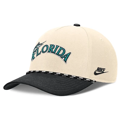 Men's Nike Natural/Black Florida Marlins Cooperstown Collection Rise Adjustable Hat