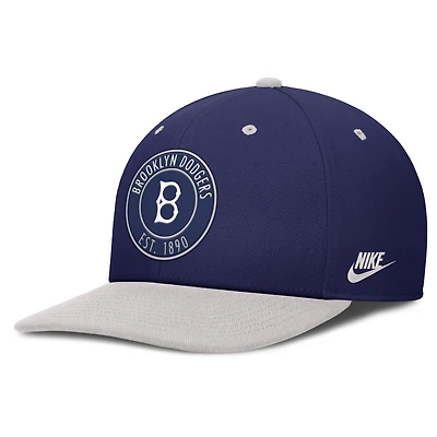 Casquette Nike Pro Dri-FIT Snapback pour homme, bleu marine et argent, Brooklyn Dodgers, collection Cooperstown