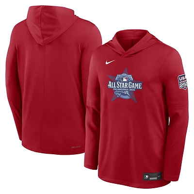 Men's Nike Red 2026 MLB All-Star Game Authentic Collection Dri-FIT Long Sleeve Hooded T-Shirt
