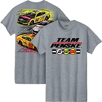 Men's Team Penske  Athletic Heather Gray Three-Car T-Shirt