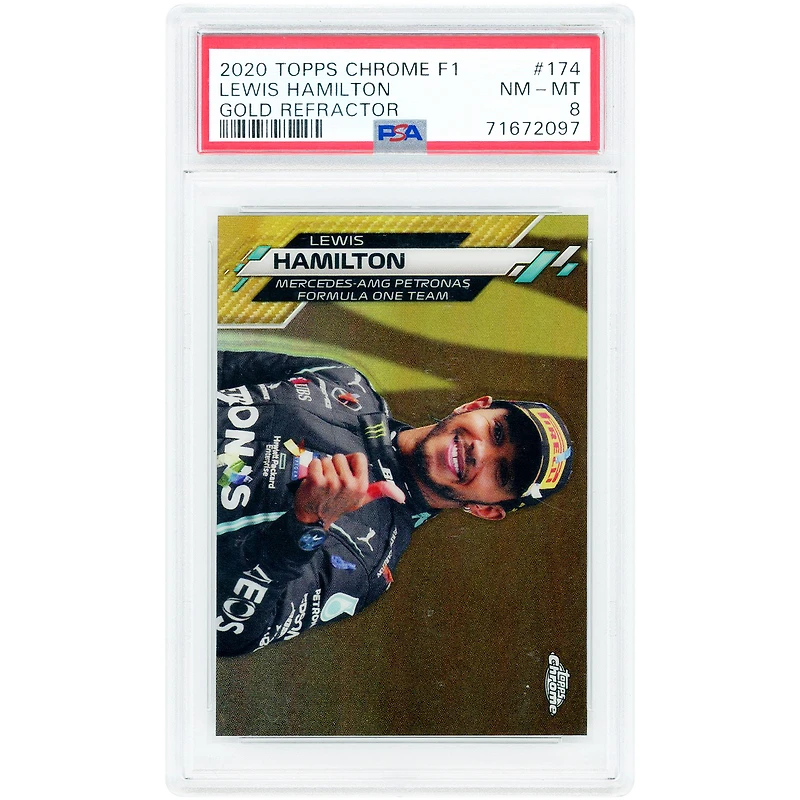 Carte Lewis Hamilton F1 2020 Topps Chrome F1 Gold Refractor n° 174 n° 39/50 authentifiée par PSA (8 exemplaires).