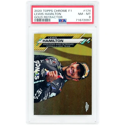 Carte Lewis Hamilton F1 2020 Topps Chrome F1 Gold Refractor n° 174 n° 39/50 authentifiée par PSA (8 exemplaires).