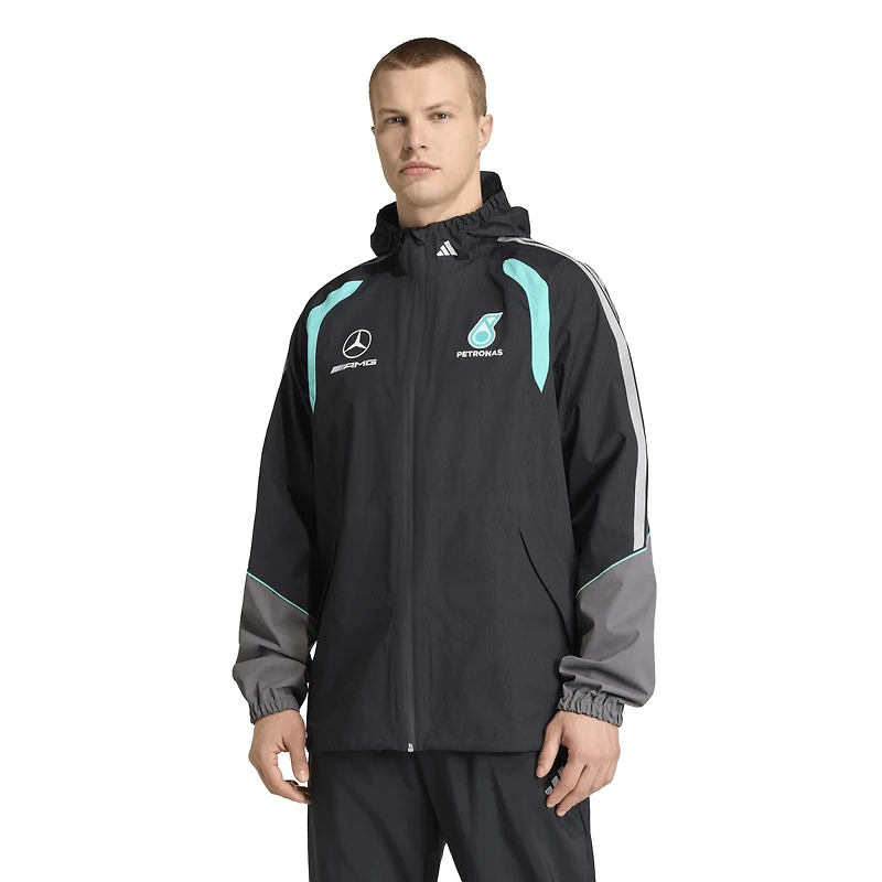Veste de pluie zippée intégrale adidas Mercedes-AMG Petronas F1 Team Mechanics noire pour homme