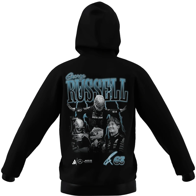 Sweat à capuche graphique adidas George Russell noir Mercedes-AMG Petronas F1 Team Driver Wear pour homme