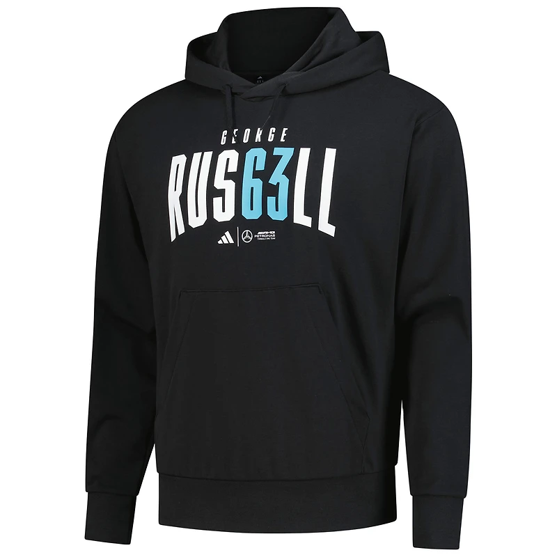 Sweat à capuche adidas George Russell noir pour homme, modèle pilote Mercedes-AMG Petronas F1 Team