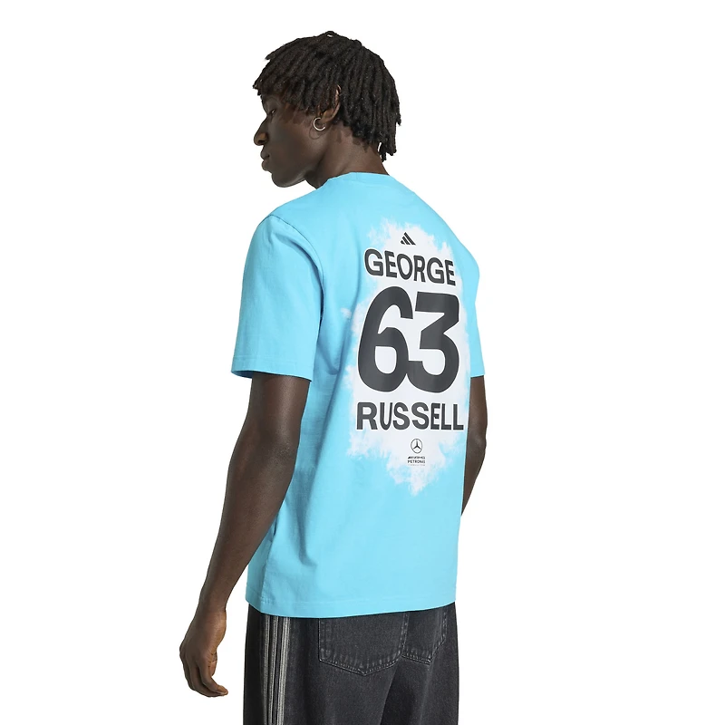 T-shirt homme adidas George Russell bleu Mercedes-AMG Petronas F1 avec nom et numéro