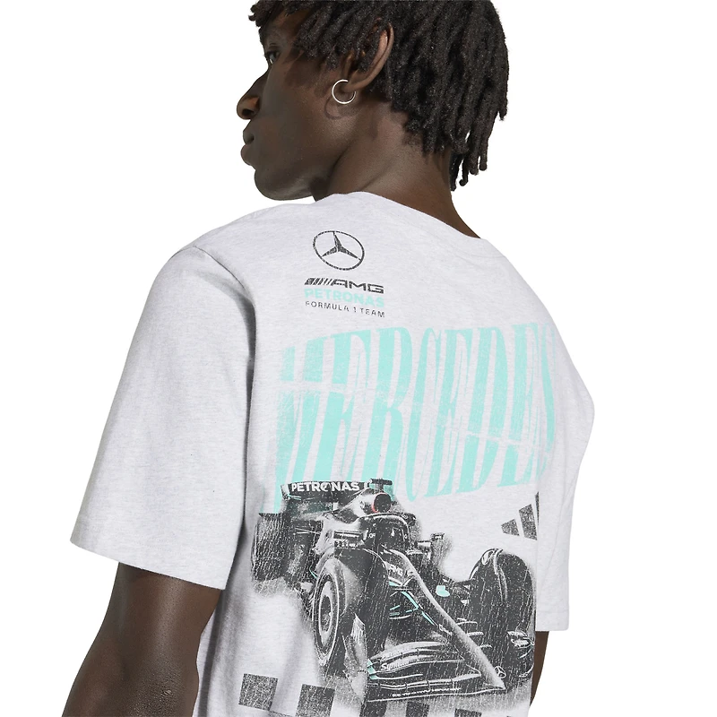Men's adidas Heather Gray Mercedes-AMG Petronas F1 Team Angled Graphic T-Shirt