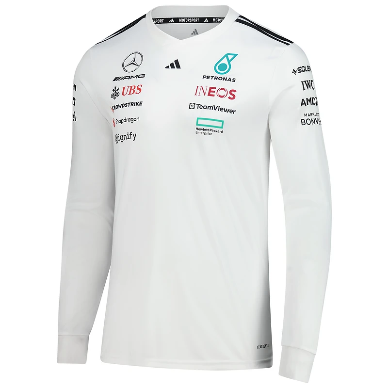 Men's adidas White Mercedes-AMG Petronas F1 Team Driver Wear Replica Long Sleeve Slim Jersey
