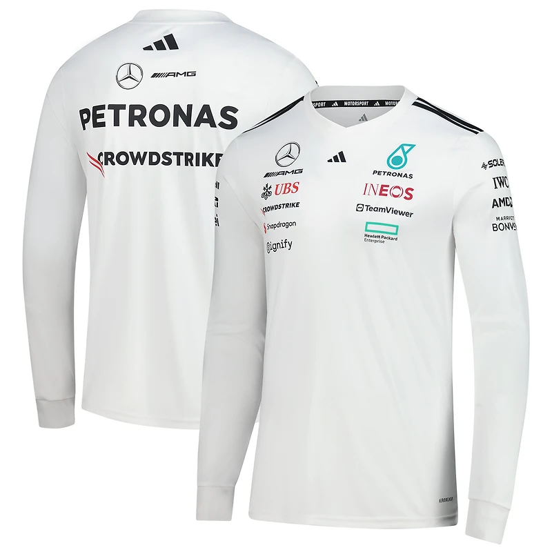 Men's adidas White Mercedes-AMG Petronas F1 Team Driver Wear Replica Long Sleeve Slim Jersey
