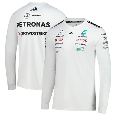 Men's adidas White Mercedes-AMG Petronas F1 Team Driver Wear Replica Long Sleeve Slim Jersey