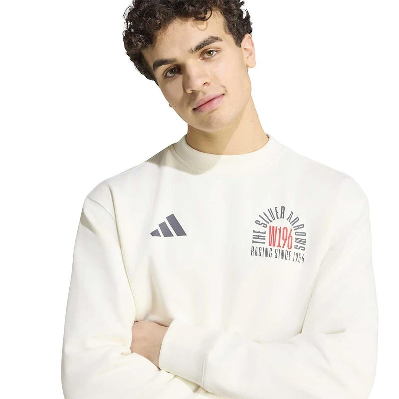 Men's adidas White Mercedes-AMG Petronas F1 Team Silver Arrows Since 1954 Crew Sweatshirt