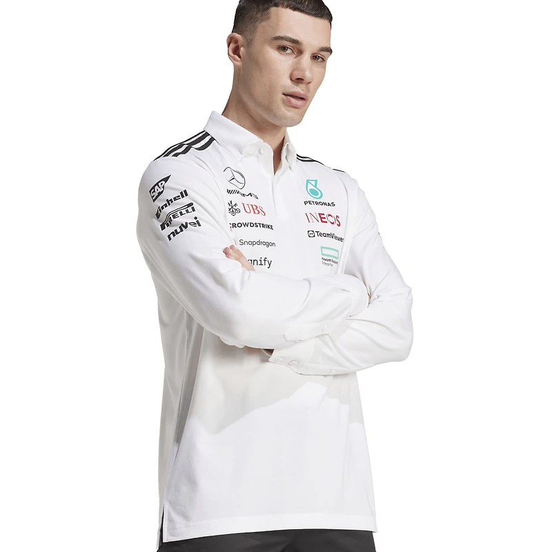 Polo à manches longues adidas blanc Mercedes-AMG Petronas F1 Team Wear pour homme