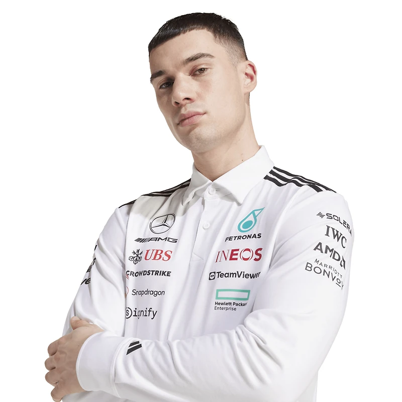 Polo à manches longues adidas blanc Mercedes-AMG Petronas F1 Team pour homme
