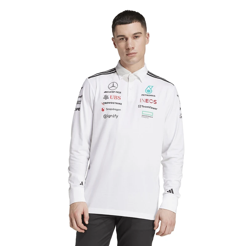 Polo à manches longues adidas blanc Mercedes-AMG Petronas F1 Team pour homme
