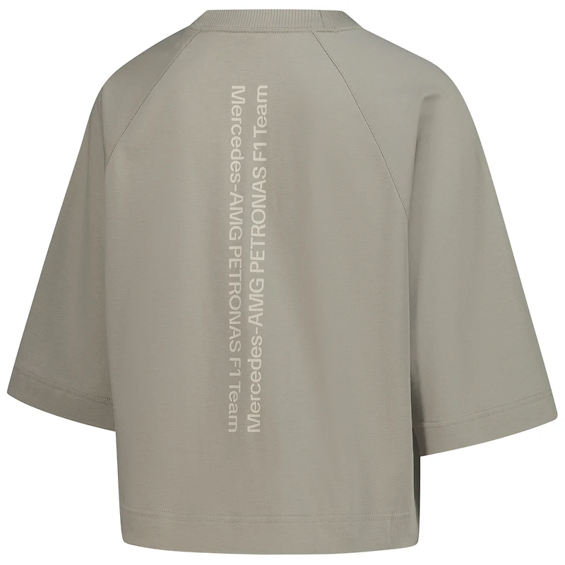 T-shirt premium oversize à manches 3/4 adidas Olive Mercedes-AMG Petronas F1 Team Fan Wear pour femme