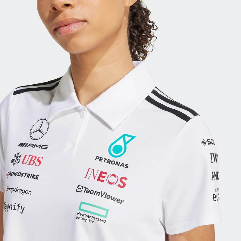 Polo adidas blanc pour femme de l'équipe Mercedes-AMG Petronas F1