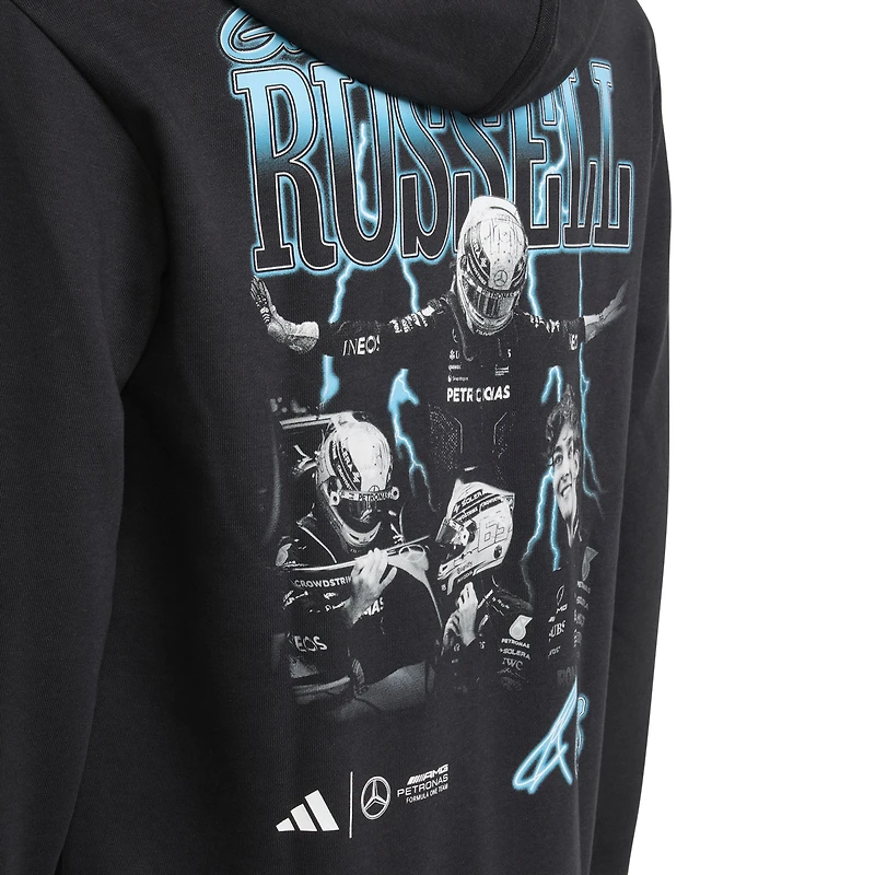 Youth adidas George Russell Black Mercedes-AMG Petronas F1 Team Driver Wear Graphic Pullover Hoodie