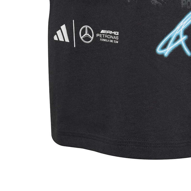 T-shirt graphique adidas George Russell noir pour enfant, pilote de l'écurie Mercedes-AMG Petronas F1