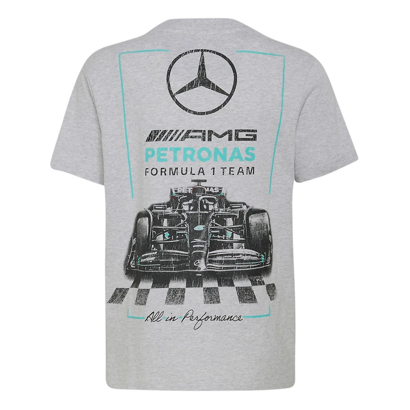 Youth adidas  Heather Gray Mercedes-AMG Petronas F1 Team Front Facing Car T-Shirt