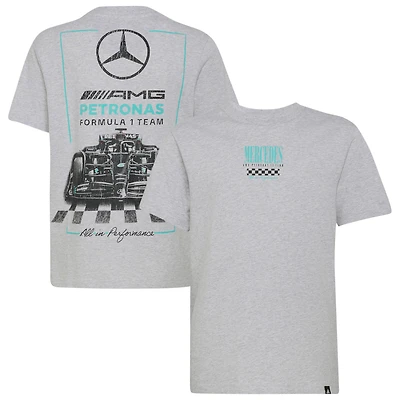 Youth adidas Heather Gray Mercedes-AMG Petronas F1 Team Front Facing Car T-Shirt