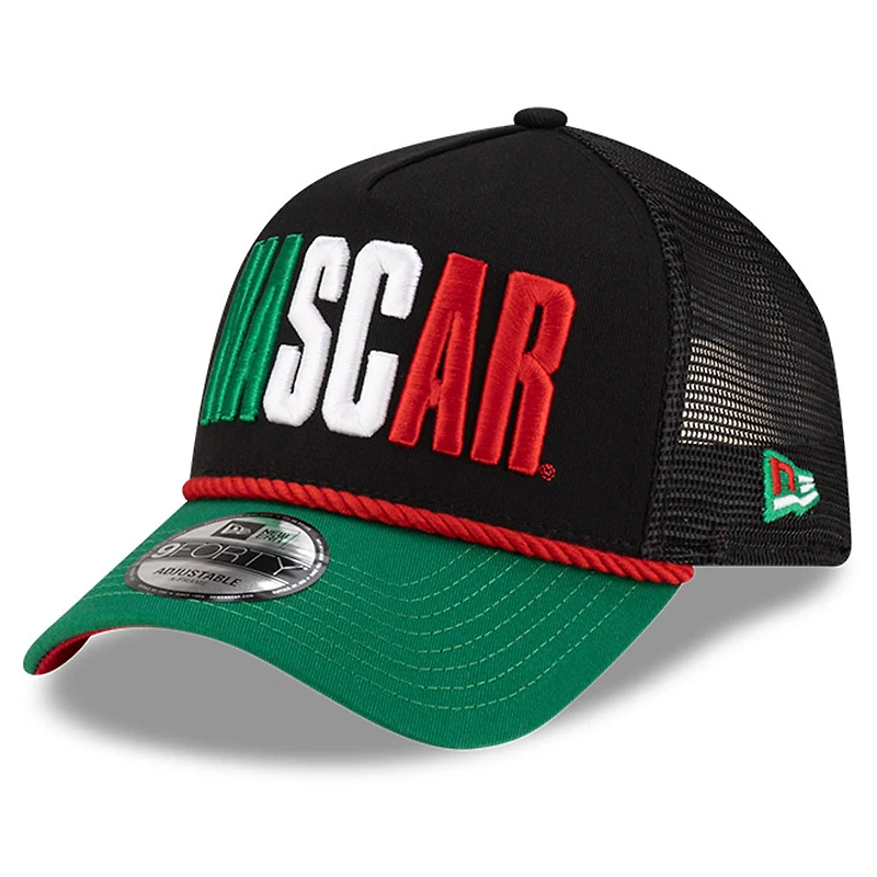 Men's New Era Black/Green NASCAR Mexico City Race 9FORTY A-Frame Trucker Adjustable Hat