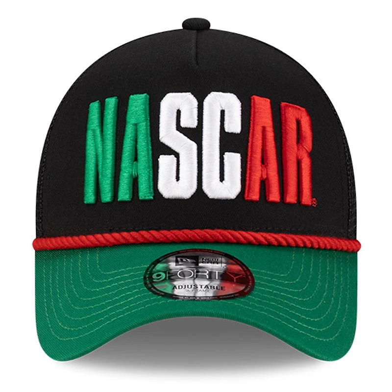 Men's New Era Black/Green NASCAR Mexico City Race 9FORTY A-Frame Trucker Adjustable Hat
