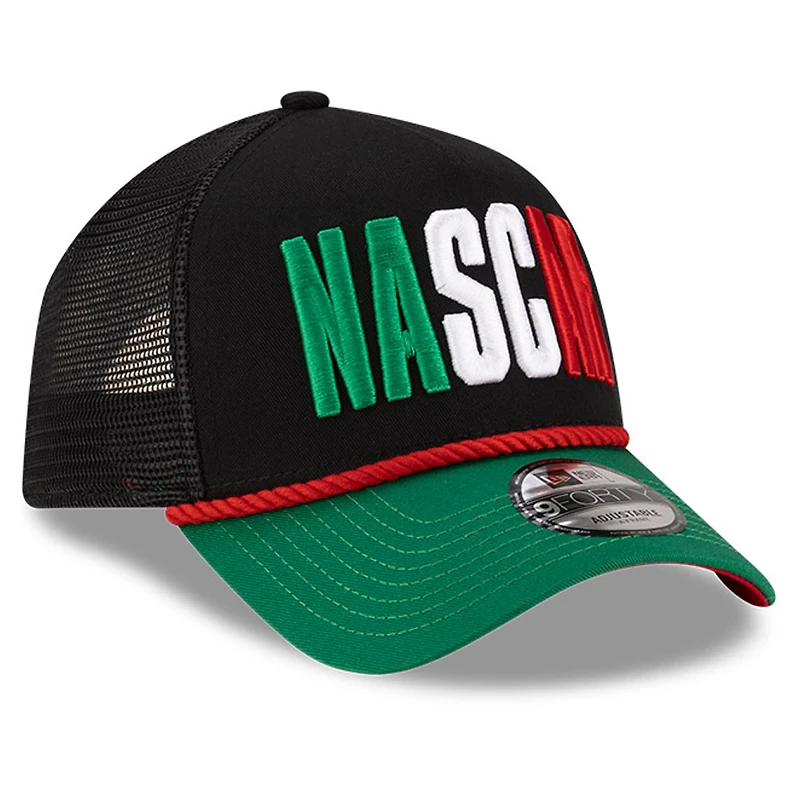 Men's New Era Black/Green NASCAR Mexico City Race 9FORTY A-Frame Trucker Adjustable Hat