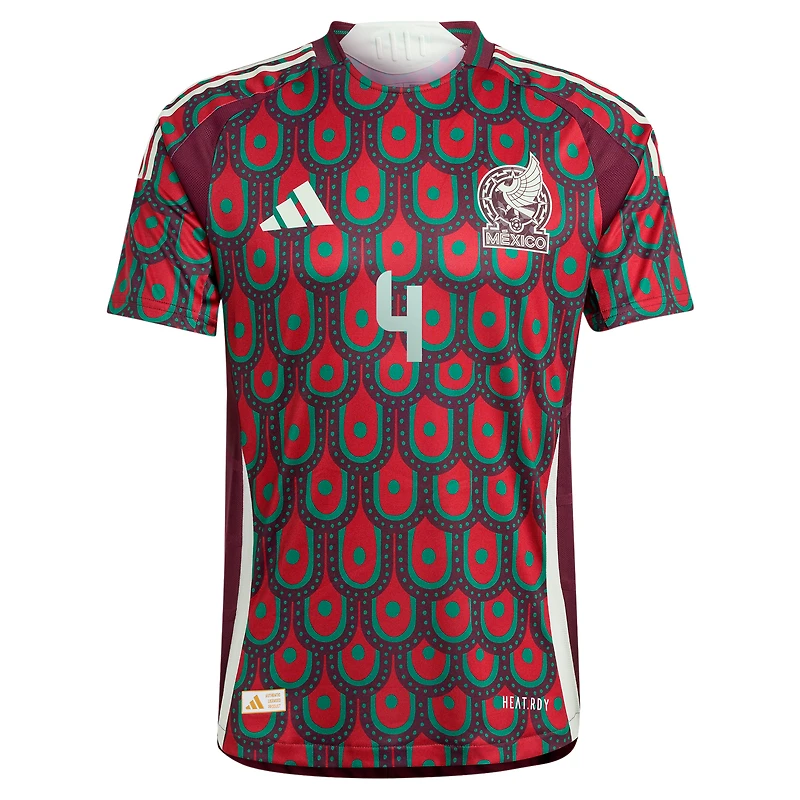Maillot de joueur authentique adidas Edson Alvarez bordeaux pour homme l'équipe nationale du Mexique 2024 domicile