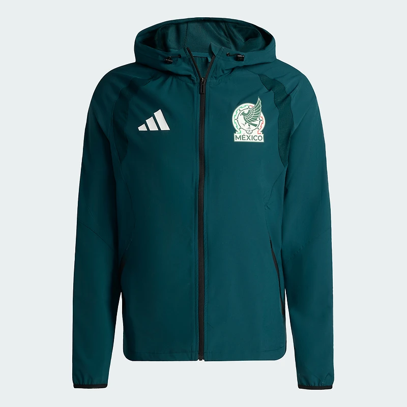 Veste coupe-vent de voyage zippée intégrale adidas verte pour homme, équipe nationale du Mexique 2026