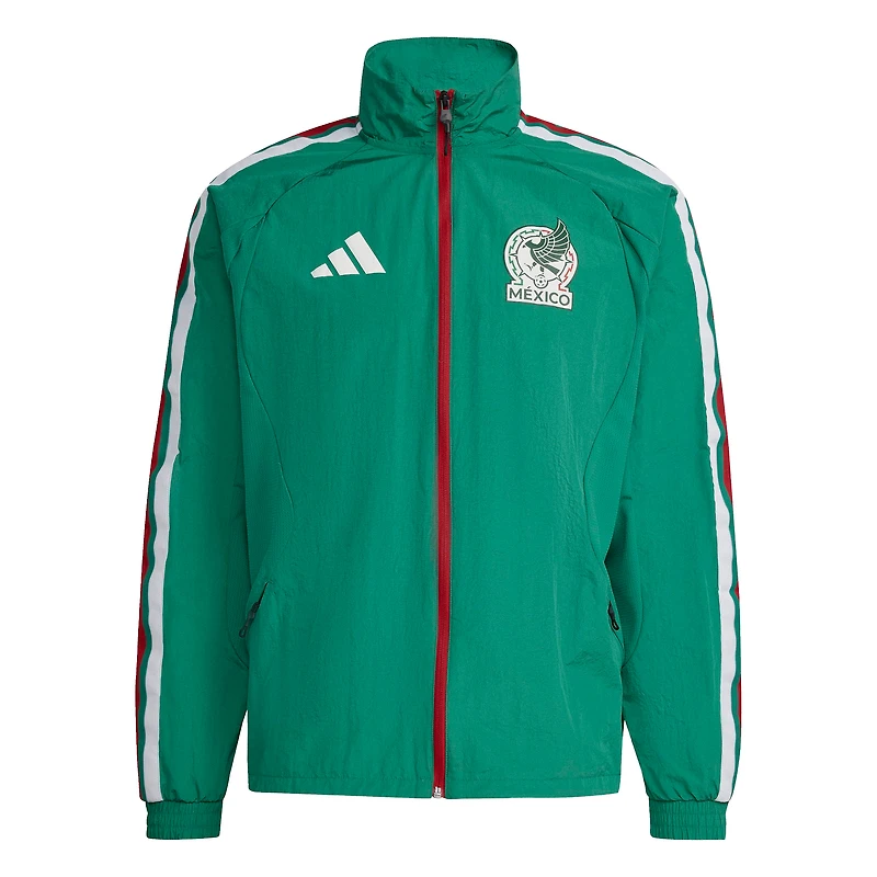 Veste de match adidas verte pour homme, équipe nationale du Mexique, domicile 2026, fermeture éclair intégrale, modèle « hymne national ».