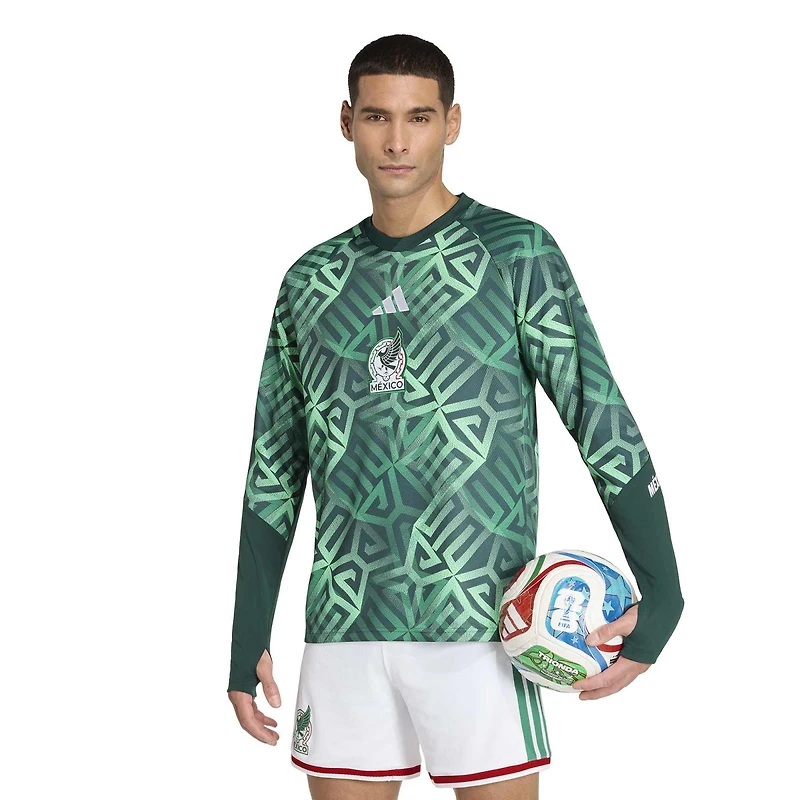 T-shirt d'avant-match à manches longues adidas vert pour homme, équipe nationale du Mexique 2026