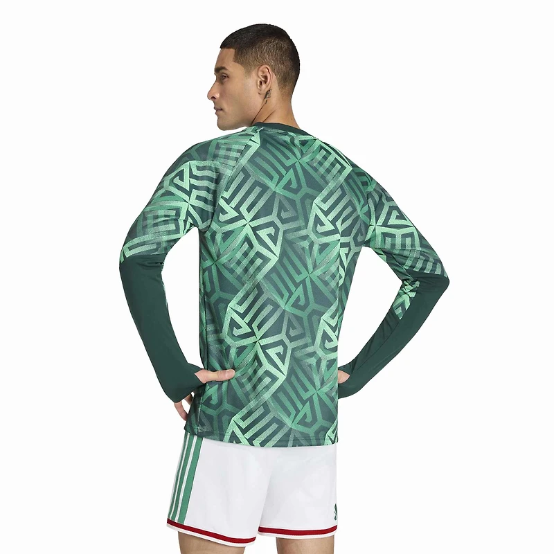 T-shirt d'avant-match à manches longues adidas vert pour homme, équipe nationale du Mexique 2026